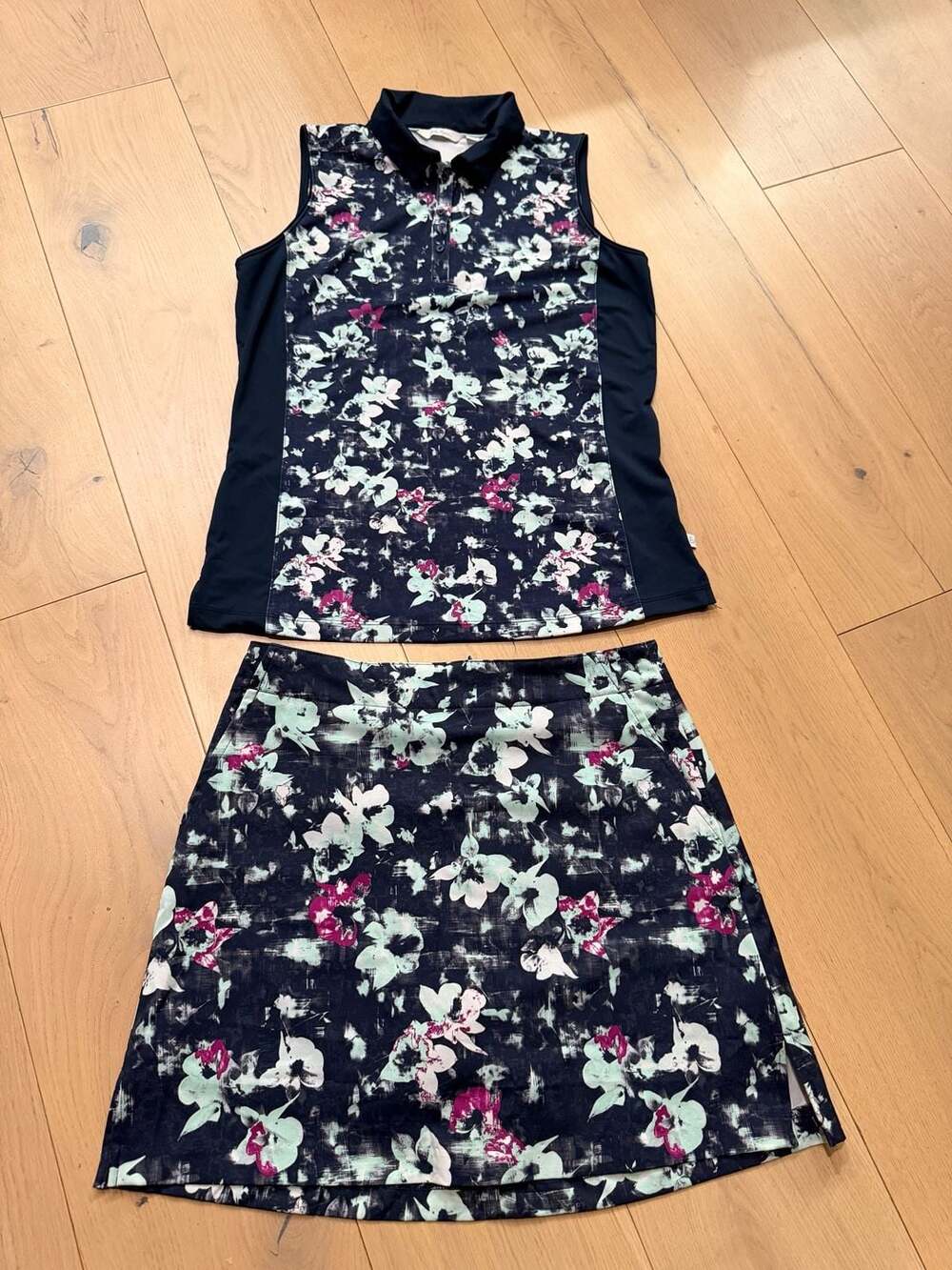 Lady Hagen Women's Sleeveless Floral Golf Polo Shirt and Skort Set